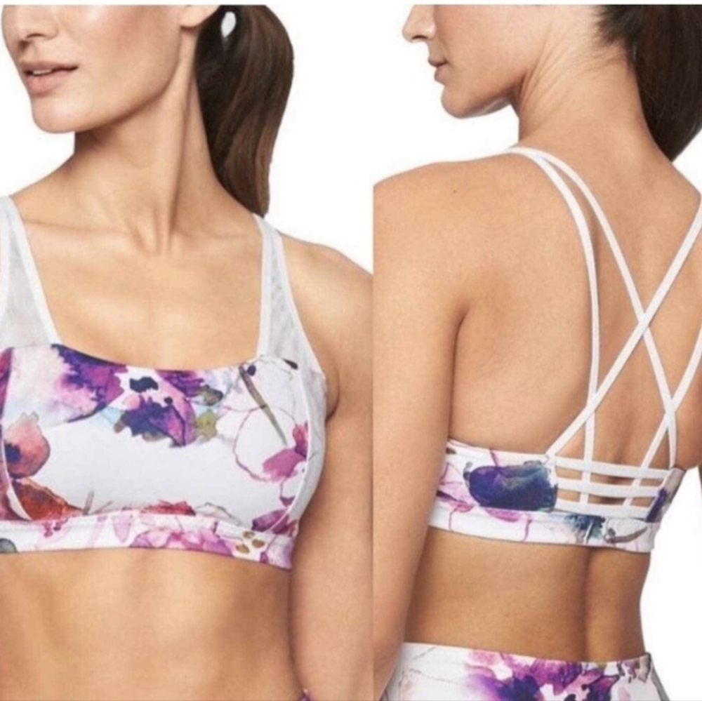 Athleta Mudra Criss Cross Back Floral Wireless Padded Sports Bra Size XS